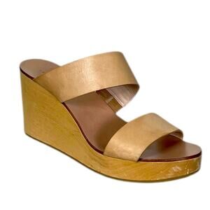 Loeffler Randall Sandals Mason Wood Wedge Slide Natural Nude Tan Women’s Size 7M